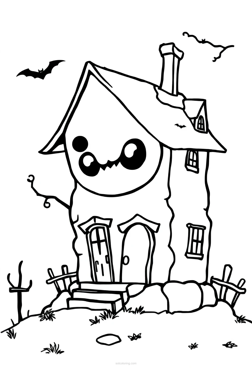 Spooky Haunted House coloring page for kids