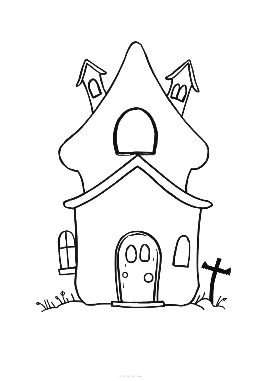 Spooky Haunted House coloring page for kids