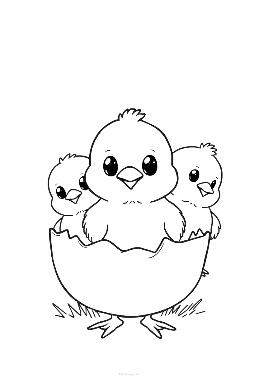 Spring Chicks Hatching coloring page for kids