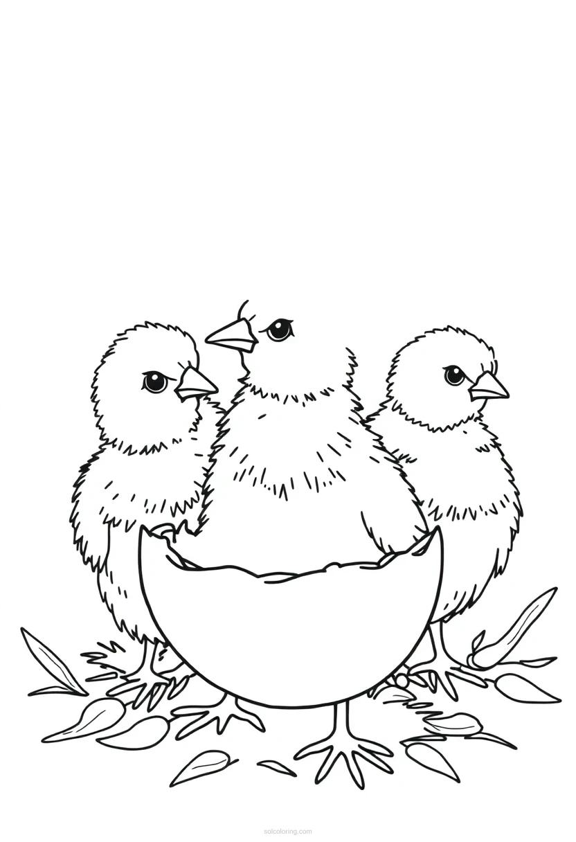 Spring Chicks Hatching coloring page for kids