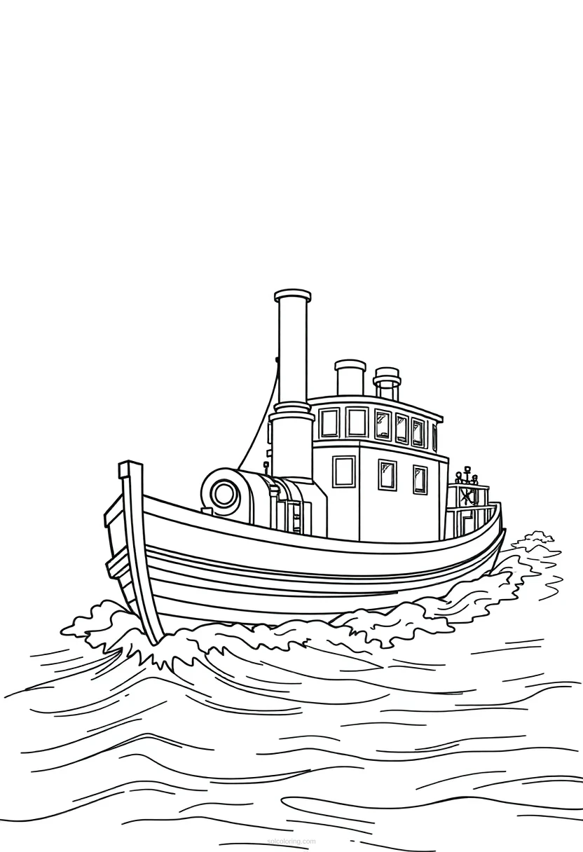 Steam-Powered Boat coloring page for kids