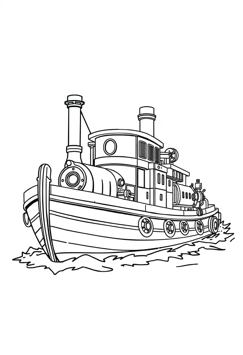 Steam-Powered Boat coloring page, free printable