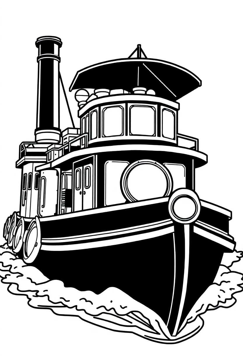 Steam-Powered Boat coloring page, free printable