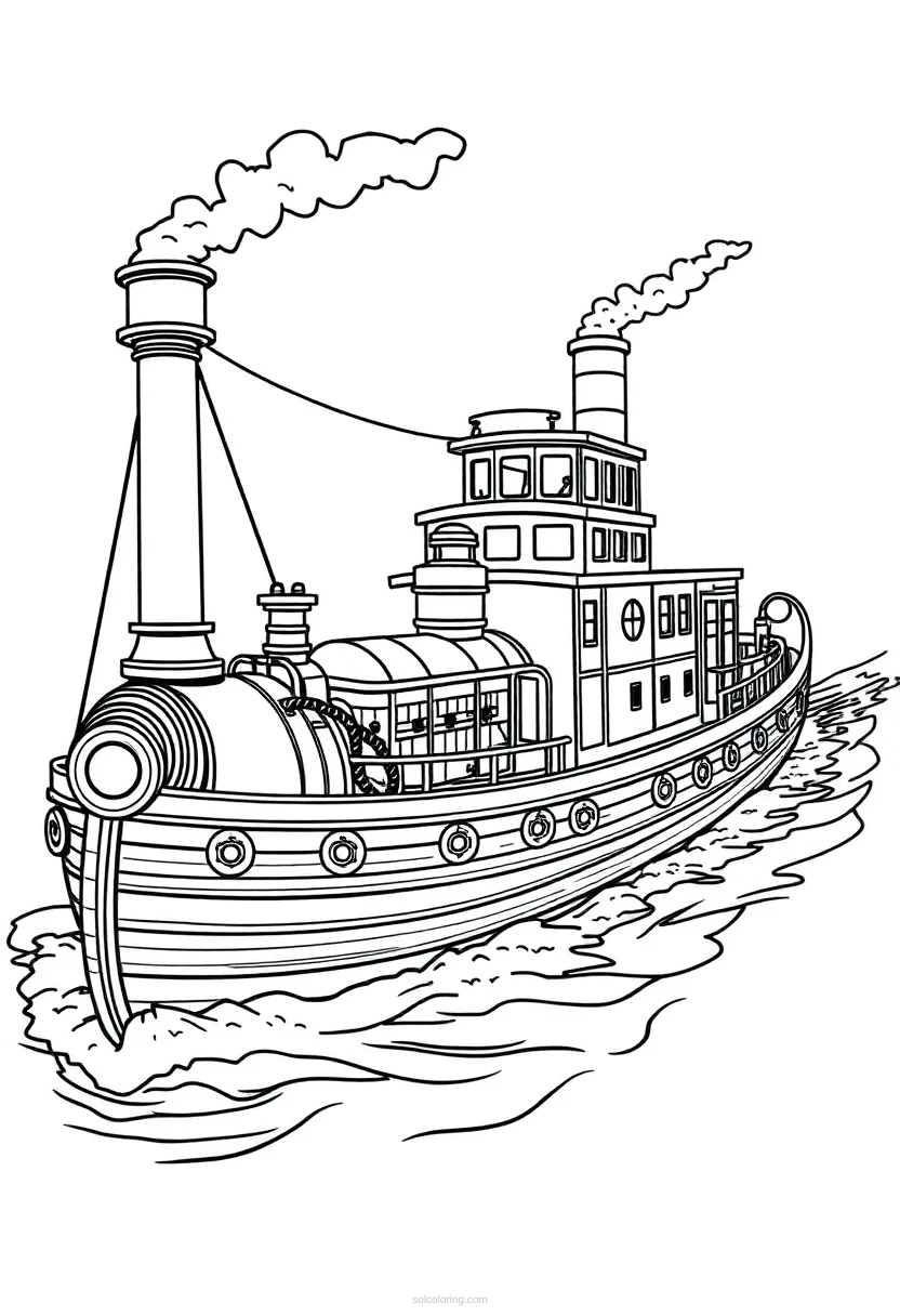 Steam-Powered Boat coloring page for kids