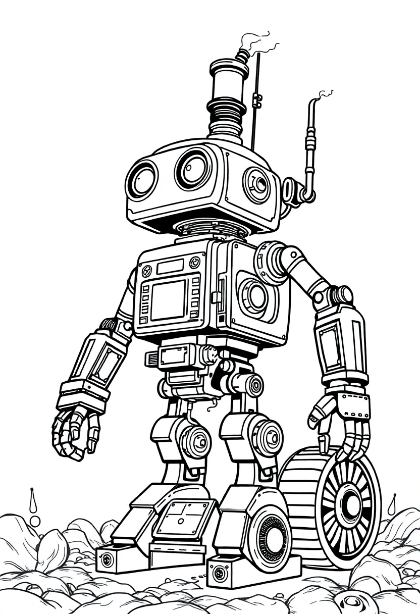 Steam-Powered Robot coloring page, free printable