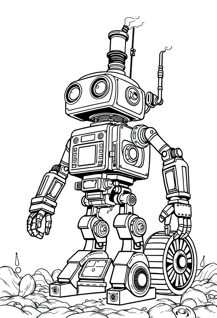 Steam Powered Robot coloring page for kids