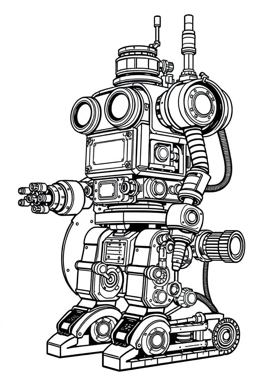 Steam-Powered Robot coloring page, free printable