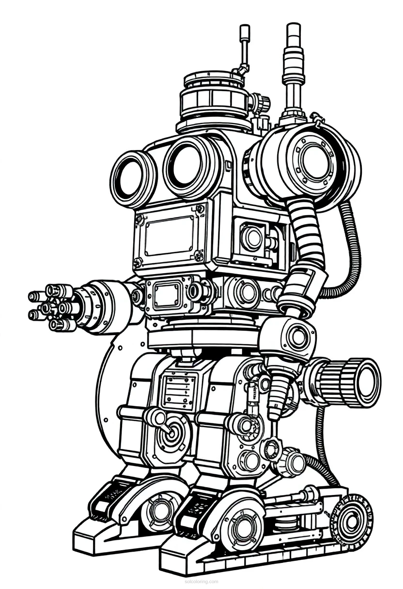 Steam Powered Robot coloring page for kids