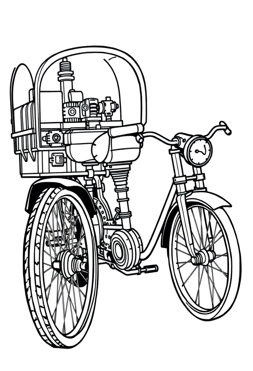 Steam Tricycle coloring page, free printable
