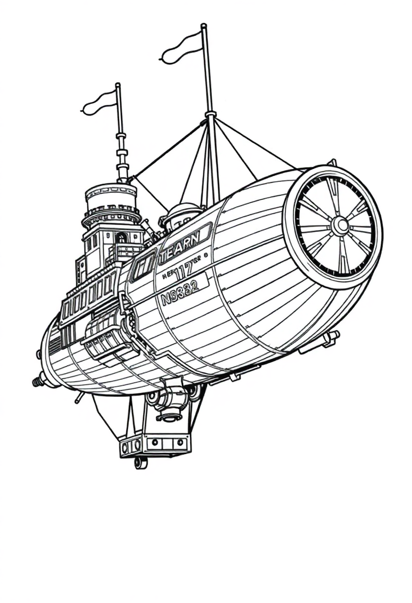 Steampunk Airship coloring page, free printable