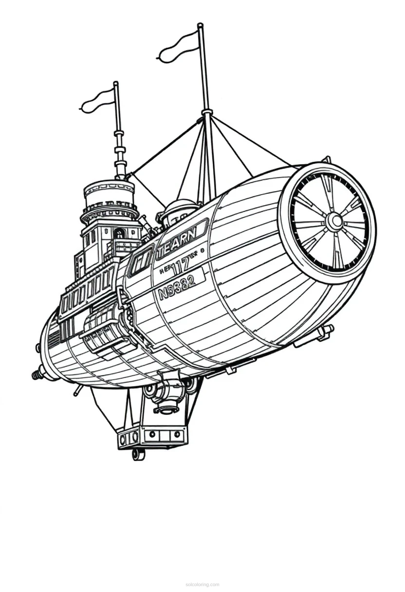 Steampunk Airship coloring page for kids