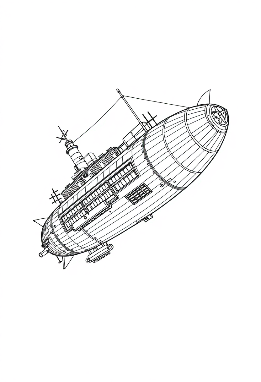 Steampunk Airship coloring page, free printable