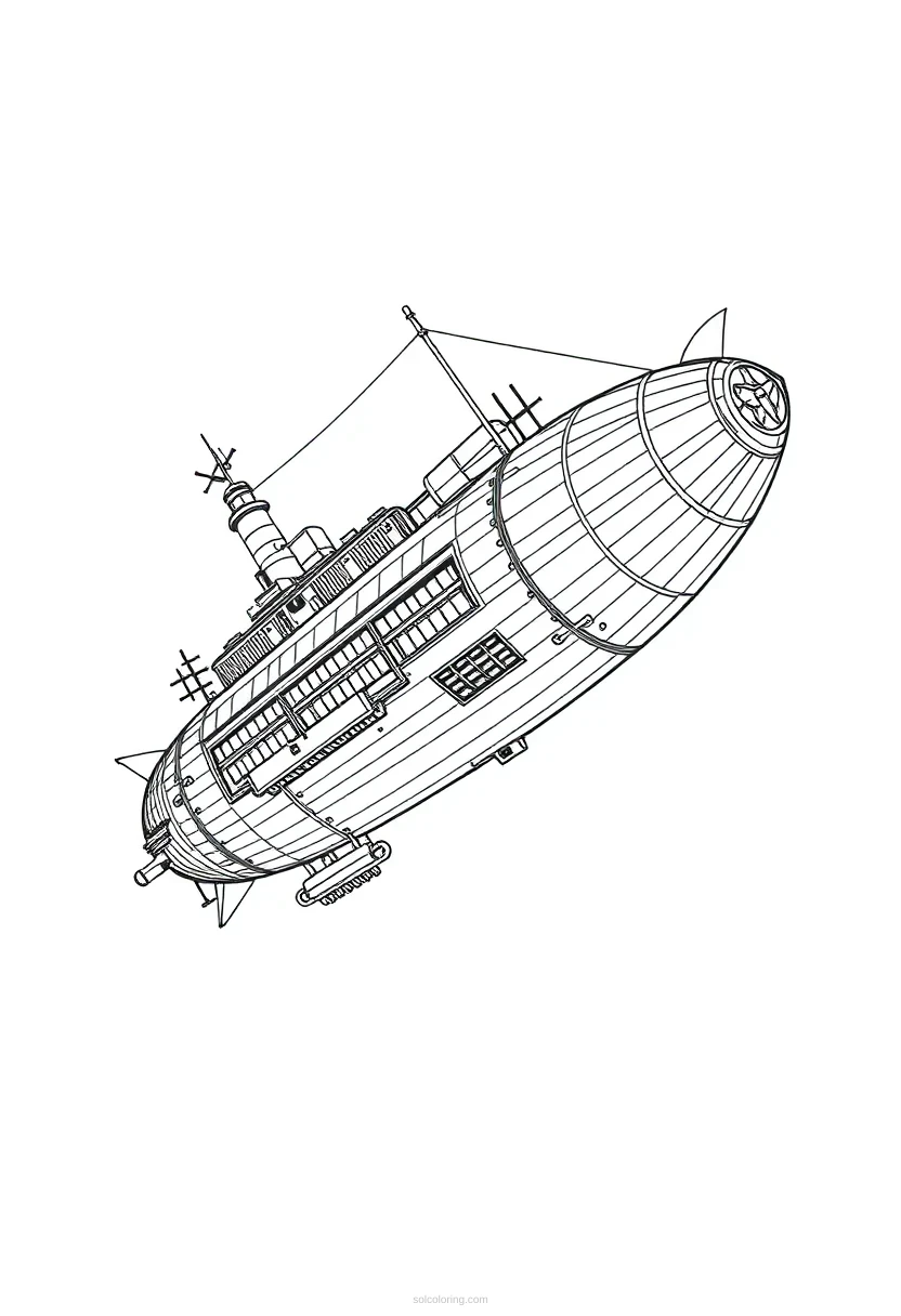 Steampunk Airship coloring page for kids