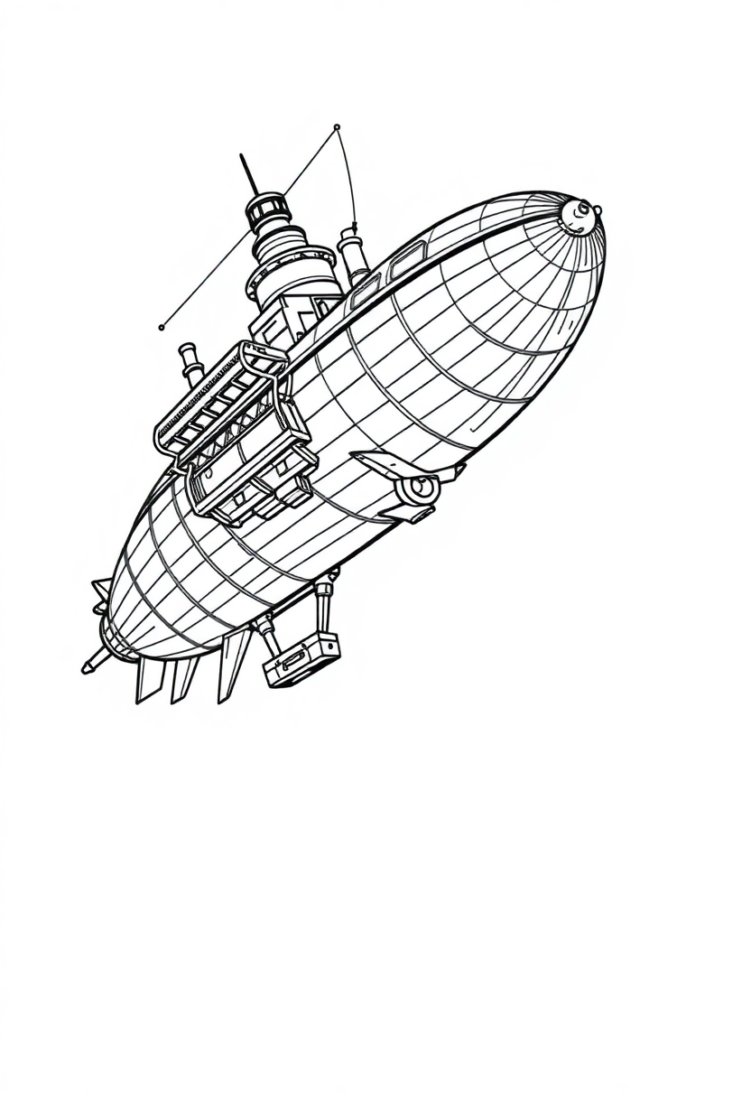Steampunk Airship coloring page, free printable