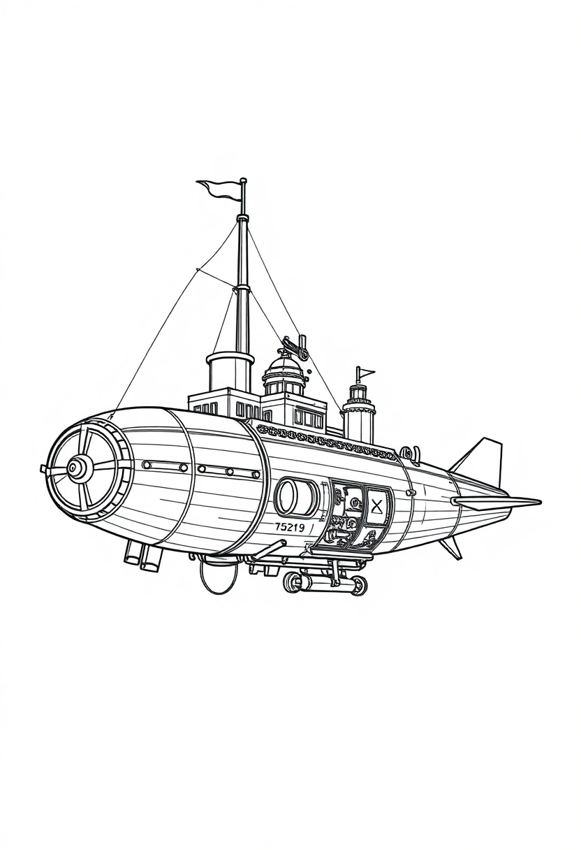 Steampunk Airship coloring page, free printable