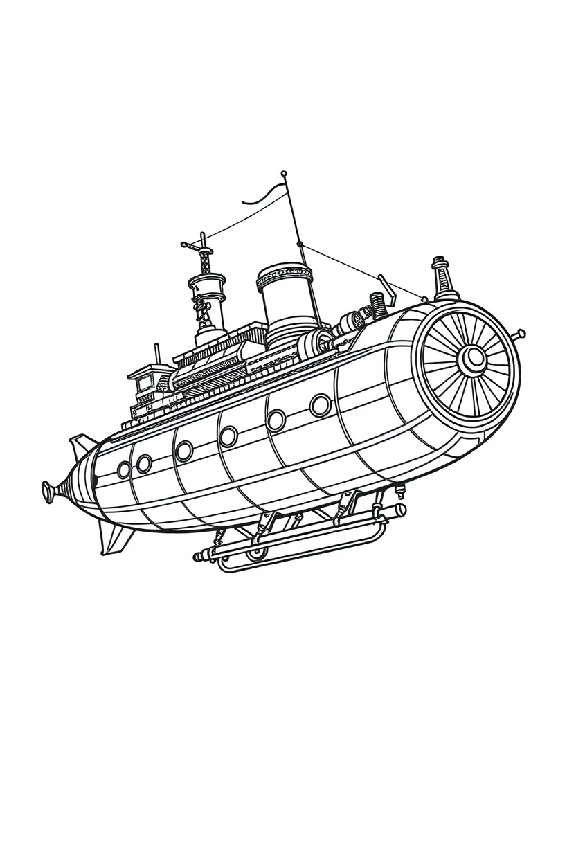 Steampunk Airship coloring page, free printable