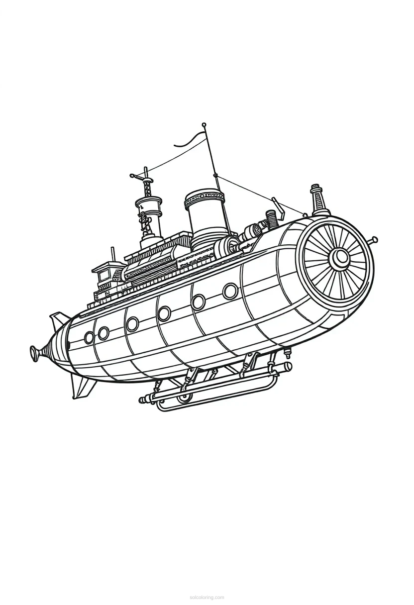 Steampunk Airship coloring page for kids