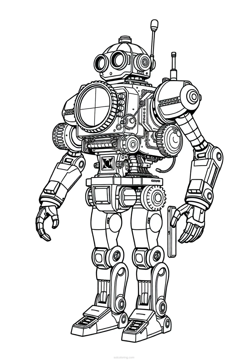 Steampunk Clockwork Robot coloring page for kids