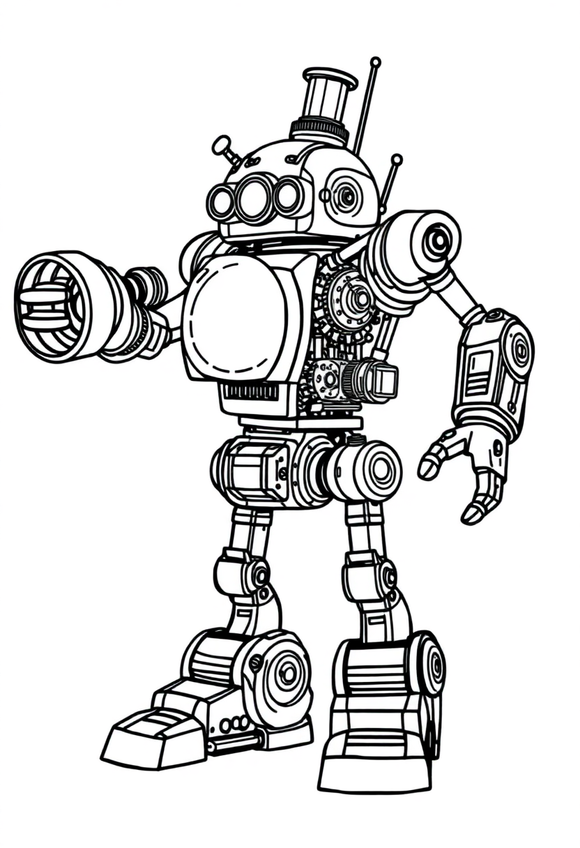 Steampunk Clockwork Robot coloring page, free printable