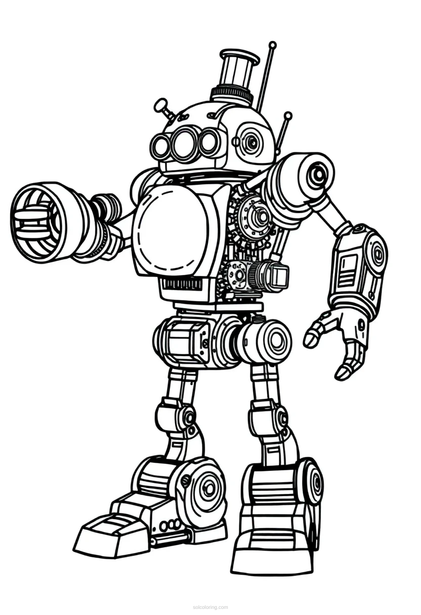 Steampunk Clockwork Robot coloring page for kids