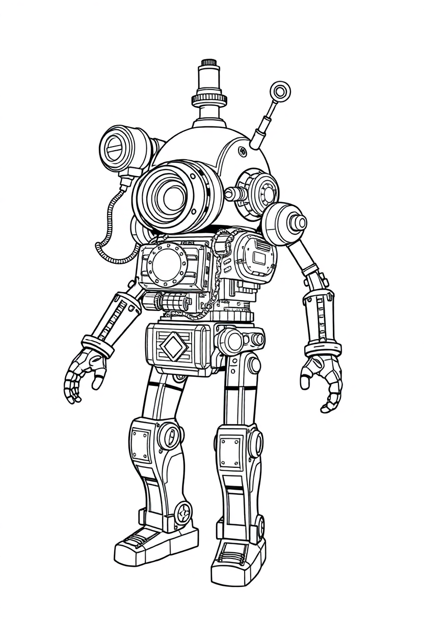 Steampunk Clockwork Robot coloring page, free printable