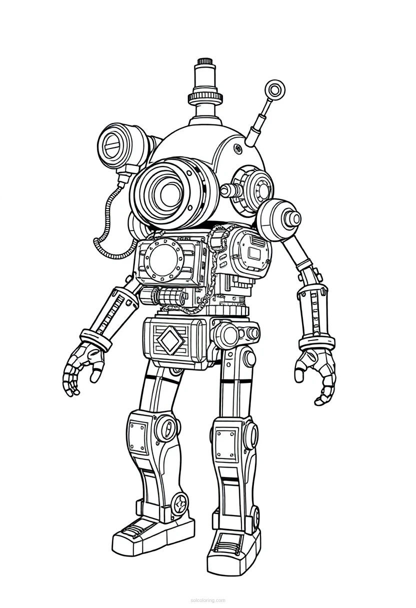 Steampunk Clockwork Robot coloring page for kids