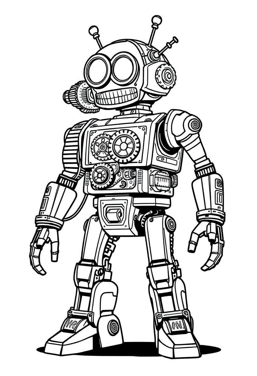 Steampunk Clockwork Robot coloring page, free printable
