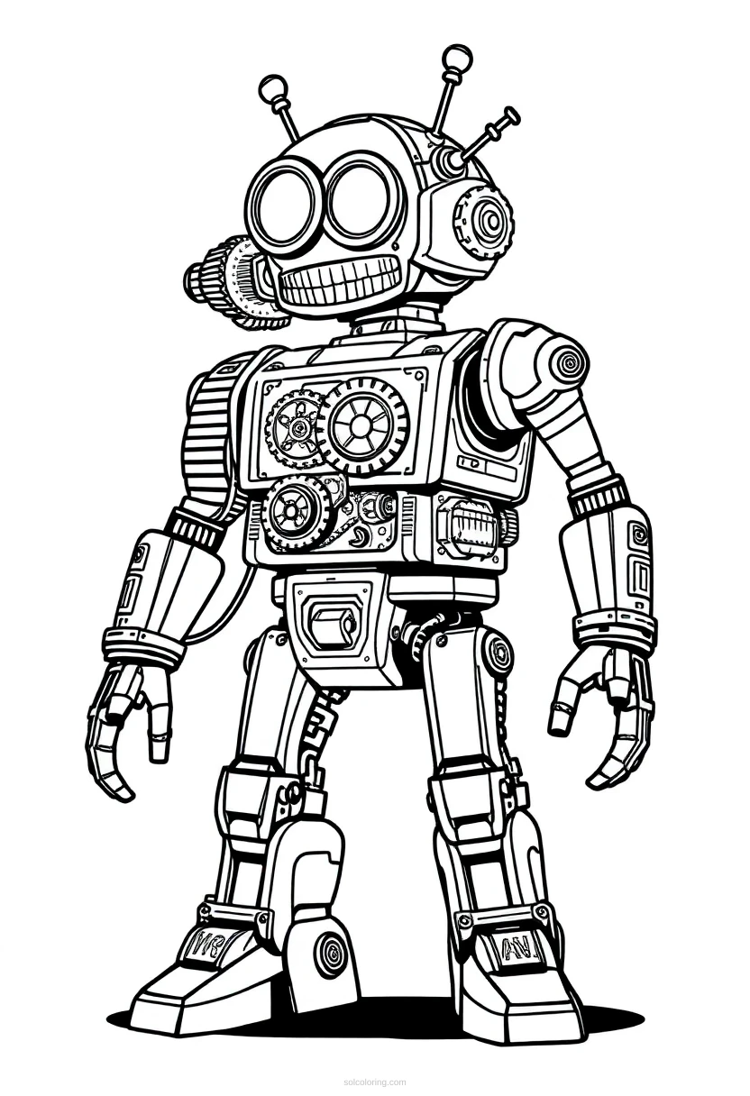Steampunk Clockwork Robot coloring page for kids