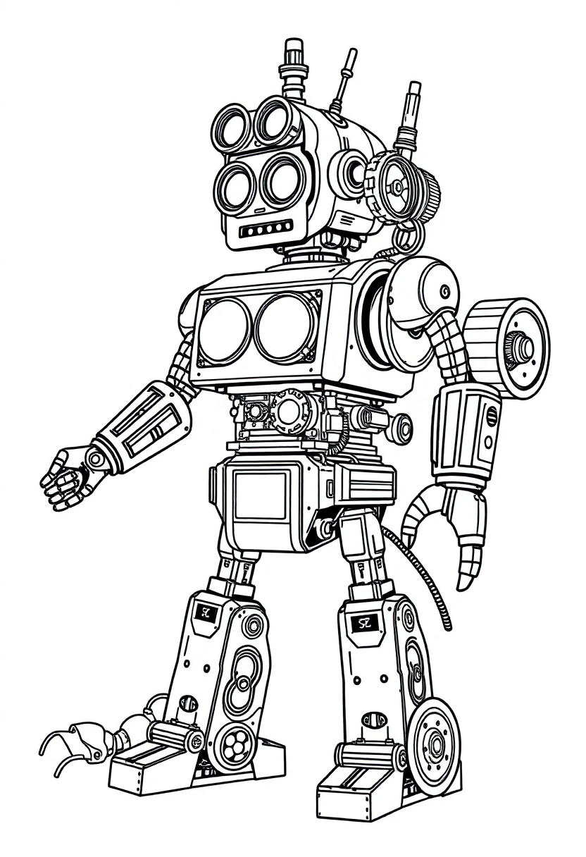 Steampunk Clockwork Robot coloring page, free printable