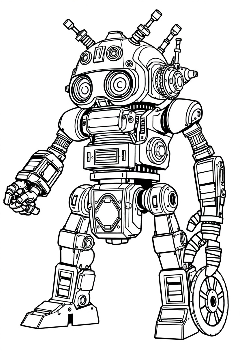 Steampunk Clockwork Robot coloring page, free printable