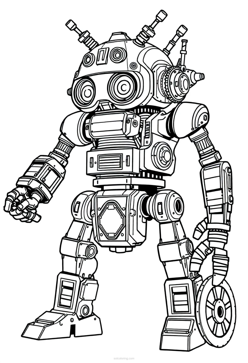 Steampunk Clockwork Robot coloring page for kids