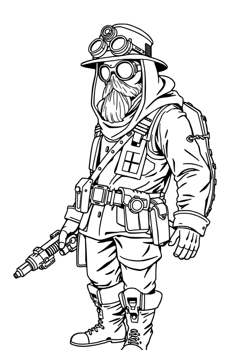 Steampunk Explorer coloring page, free printable