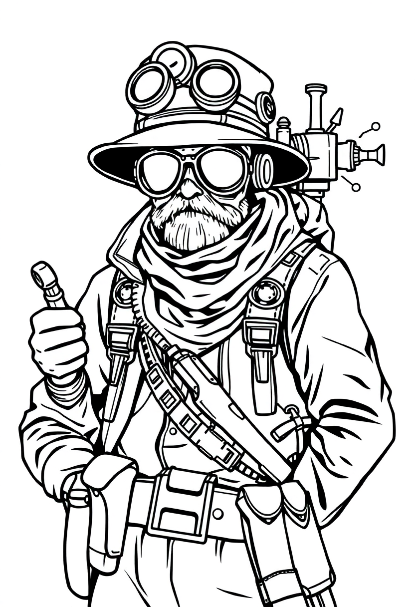 Steampunk Explorer coloring page, free printable