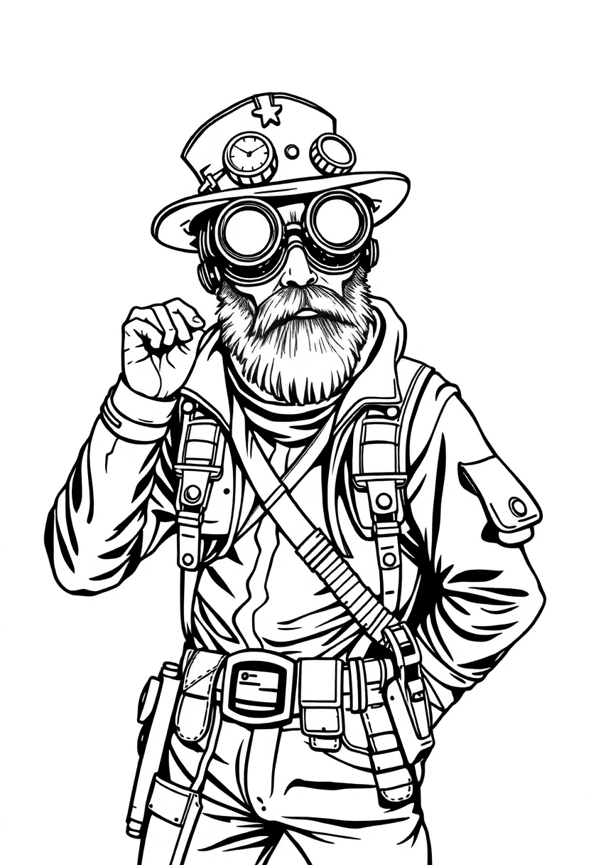 Steampunk Explorer coloring page, free printable
