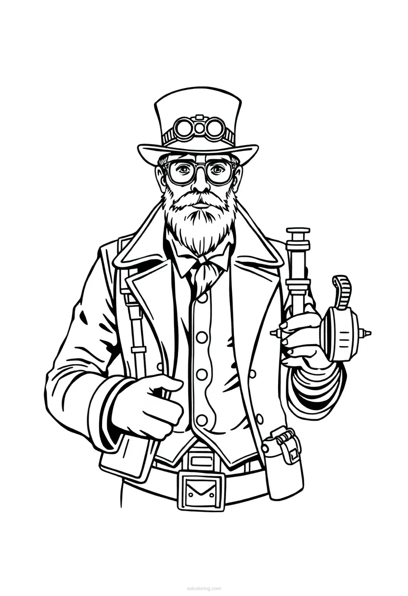 Steampunk Inventor coloring page for kids