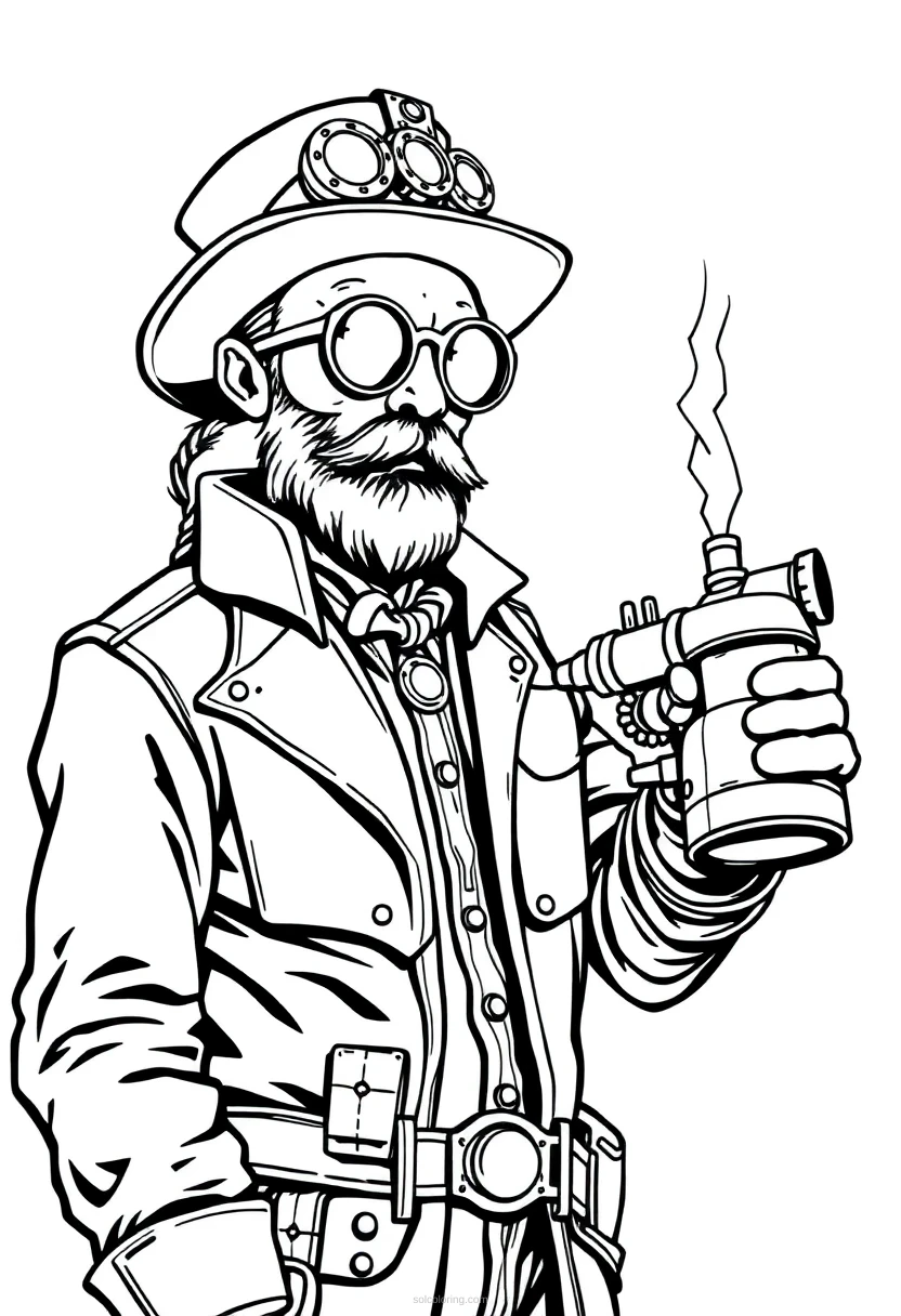Steampunk Inventor coloring page for kids