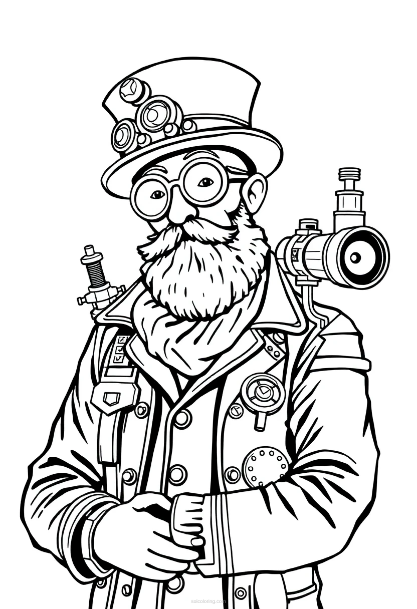 Steampunk Inventor coloring page for kids