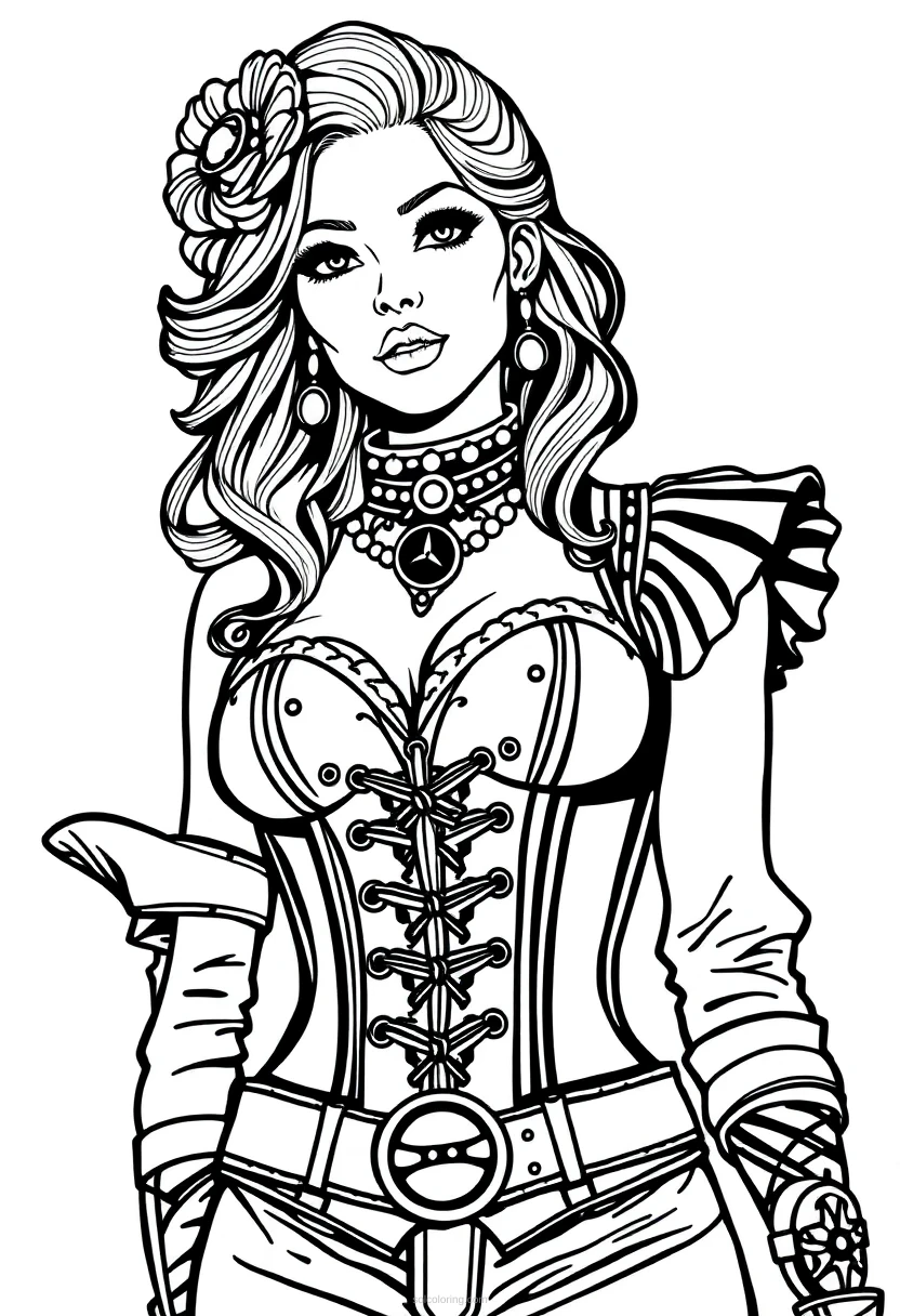 Steampunk Lady With Corset coloring pages