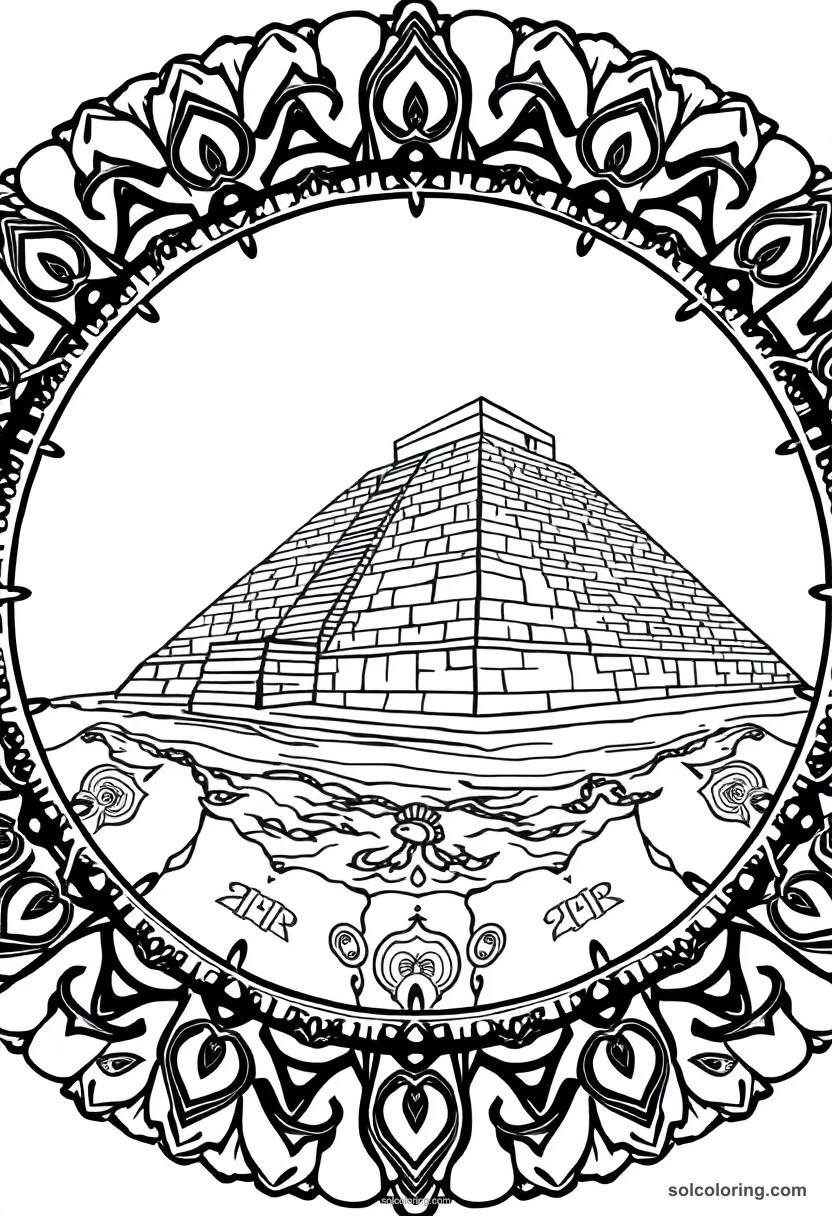 Mandala Step Pyramid of Djoser at Saqqara mandala coloring page for kids