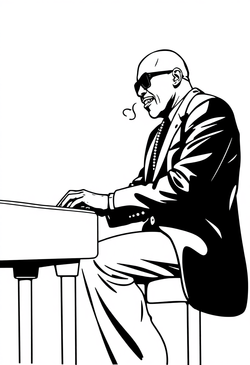 Stevie Wonder at Piano coloring page, free printable