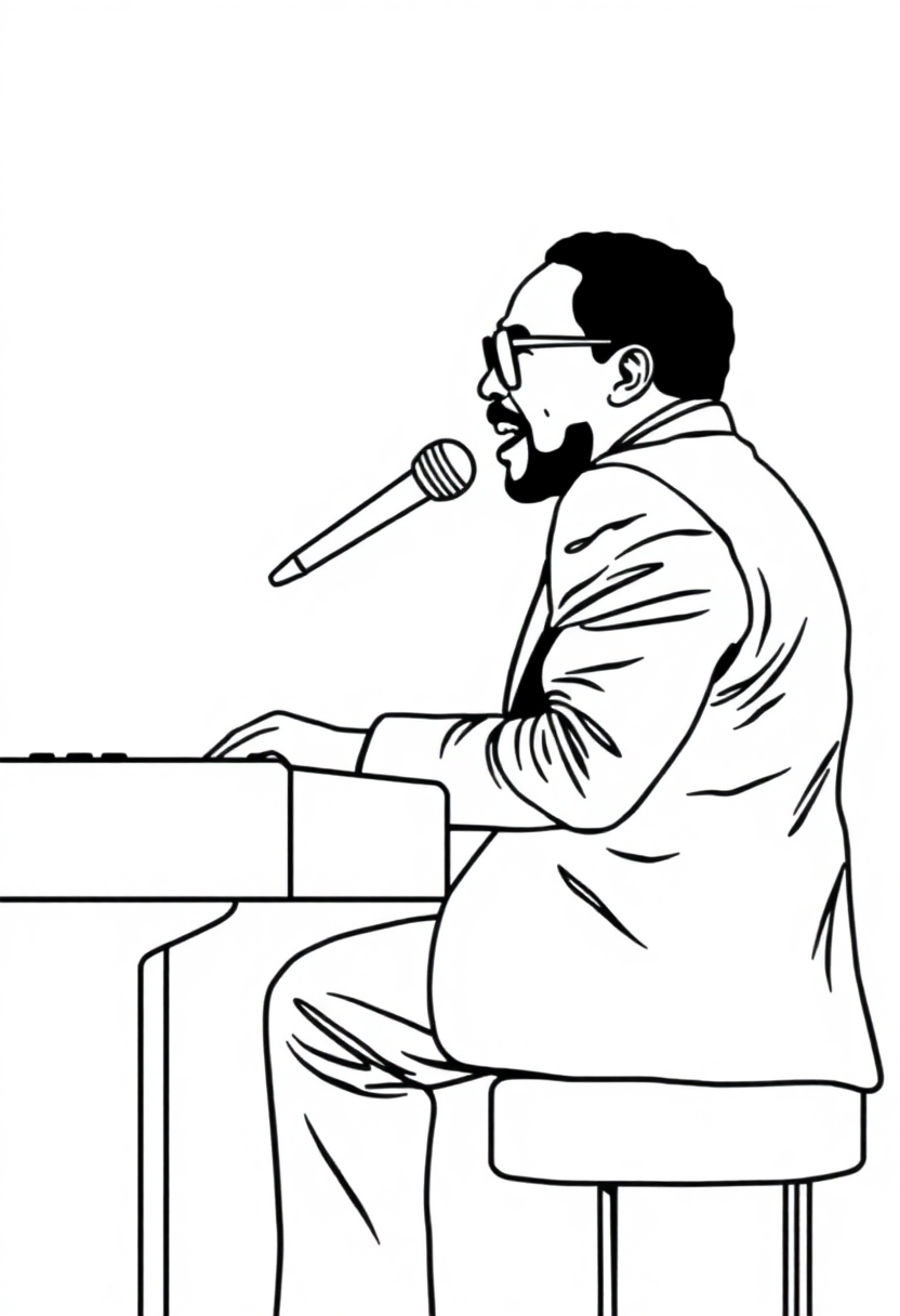 Stevie Wonder at Piano coloring page, free printable