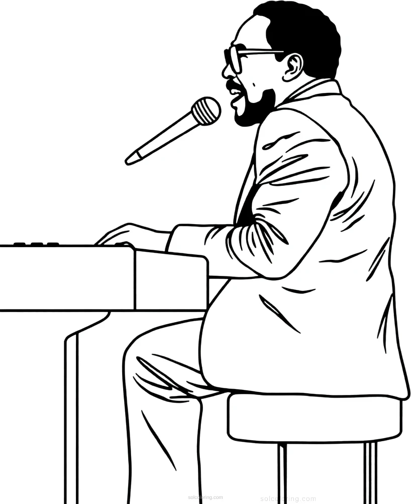 Stevie Wonder at Piano coloring page for kids
