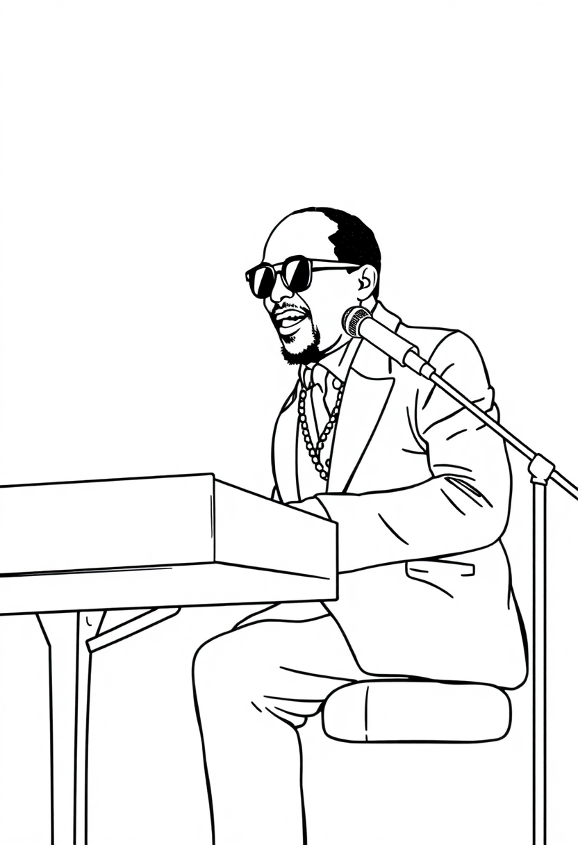 Stevie Wonder at Piano coloring page, free printable