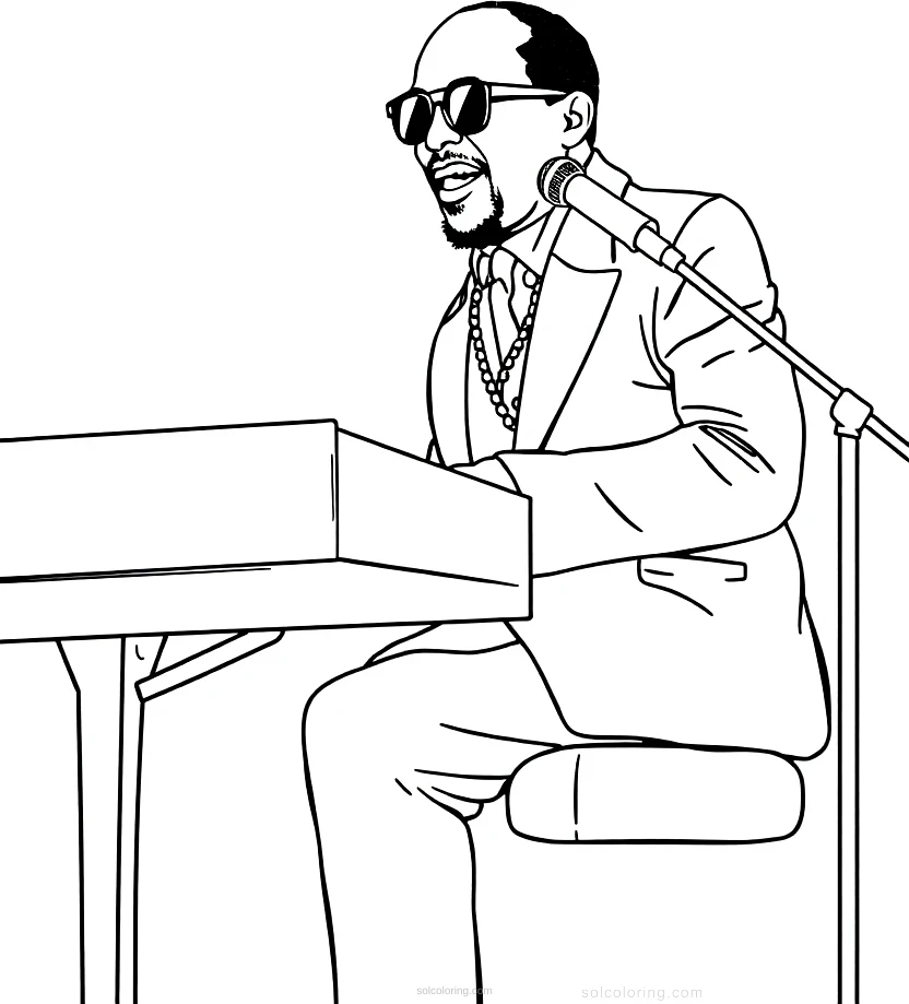 Stevie Wonder at Piano coloring page for kids
