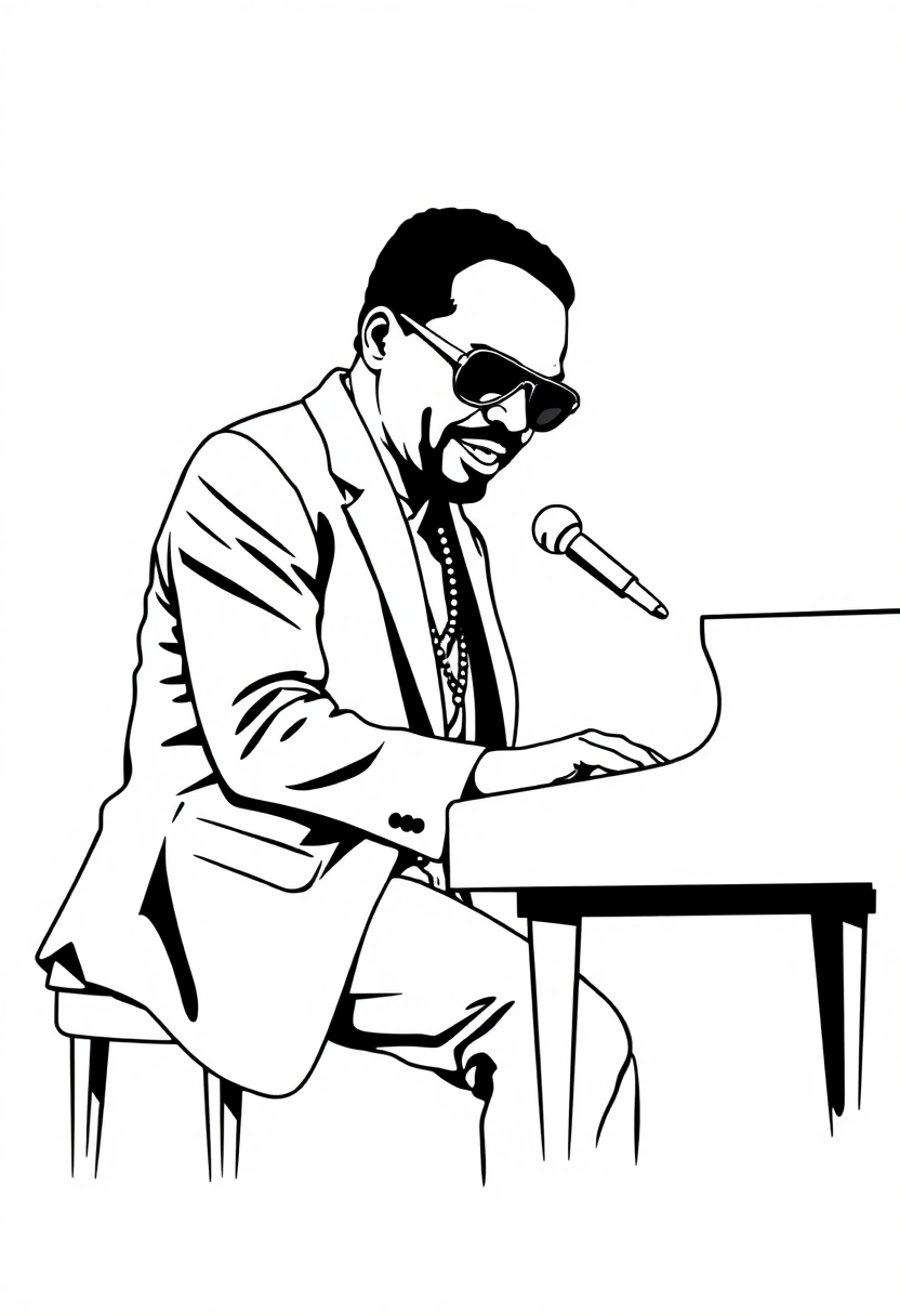 Stevie Wonder at Piano coloring page, free printable