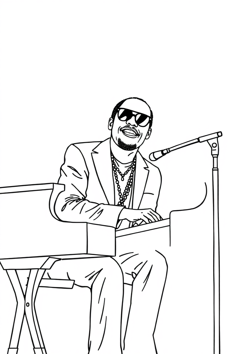 Stevie Wonder at Piano coloring page, free printable