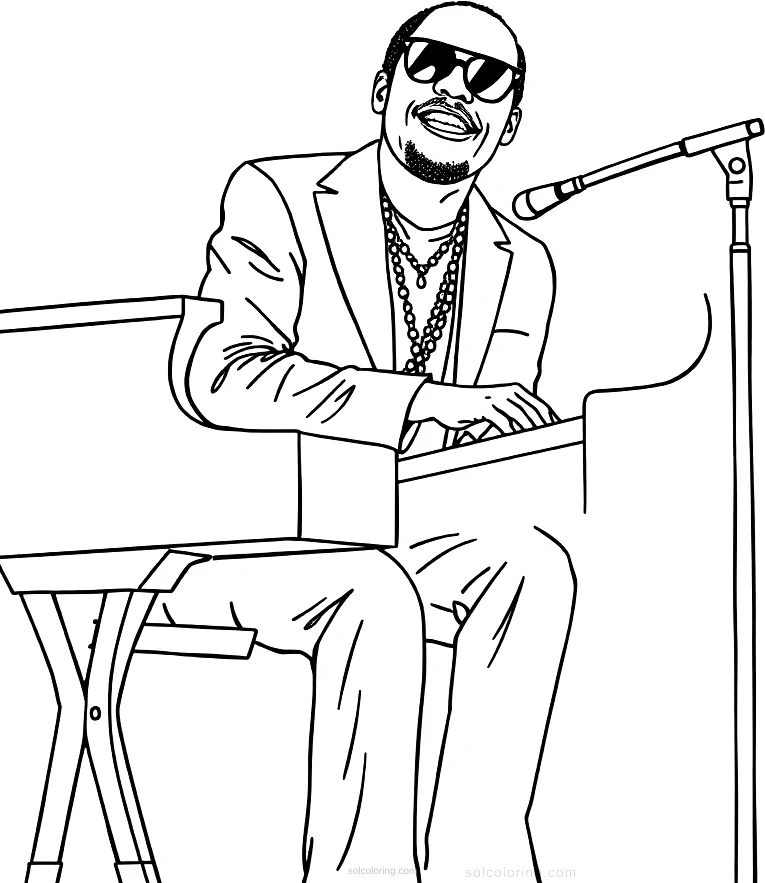 Stevie Wonder at Piano coloring page for kids