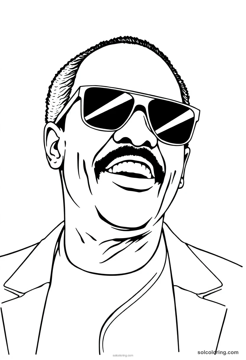 Illustrated Portrait Stevie Wonder illustrated portrait coloring page for kids