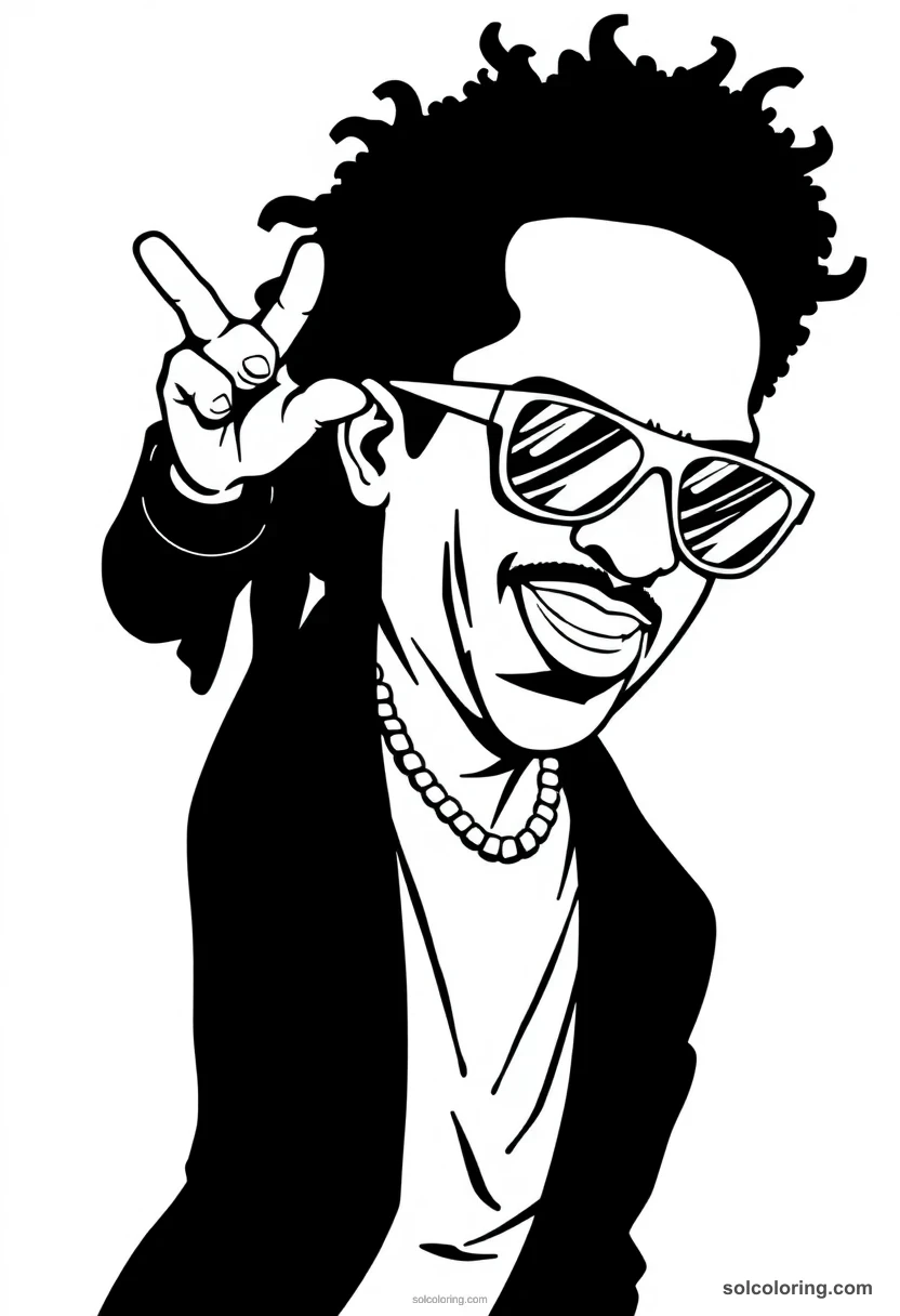 Silhouette Stevie Wonder silhouette coloring page for kids