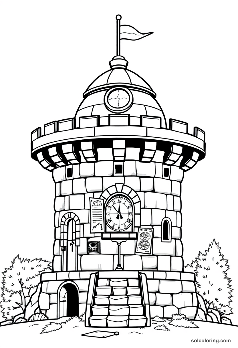 Chibi Stone Castle Turret Observatory with Telescope and Moon Charts
